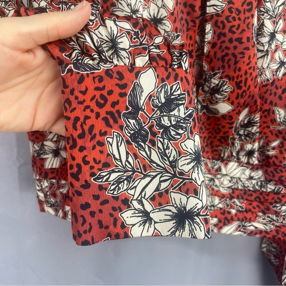 Amanda Uprichard Samira Floral Leopard Keyhole Blouse Orange Size Medium - Picture 3 of 10